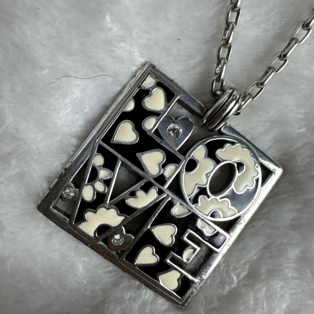 Brighton Necklace Square Love Pendant Retired Hearts Flowers - Picture 3 of 6